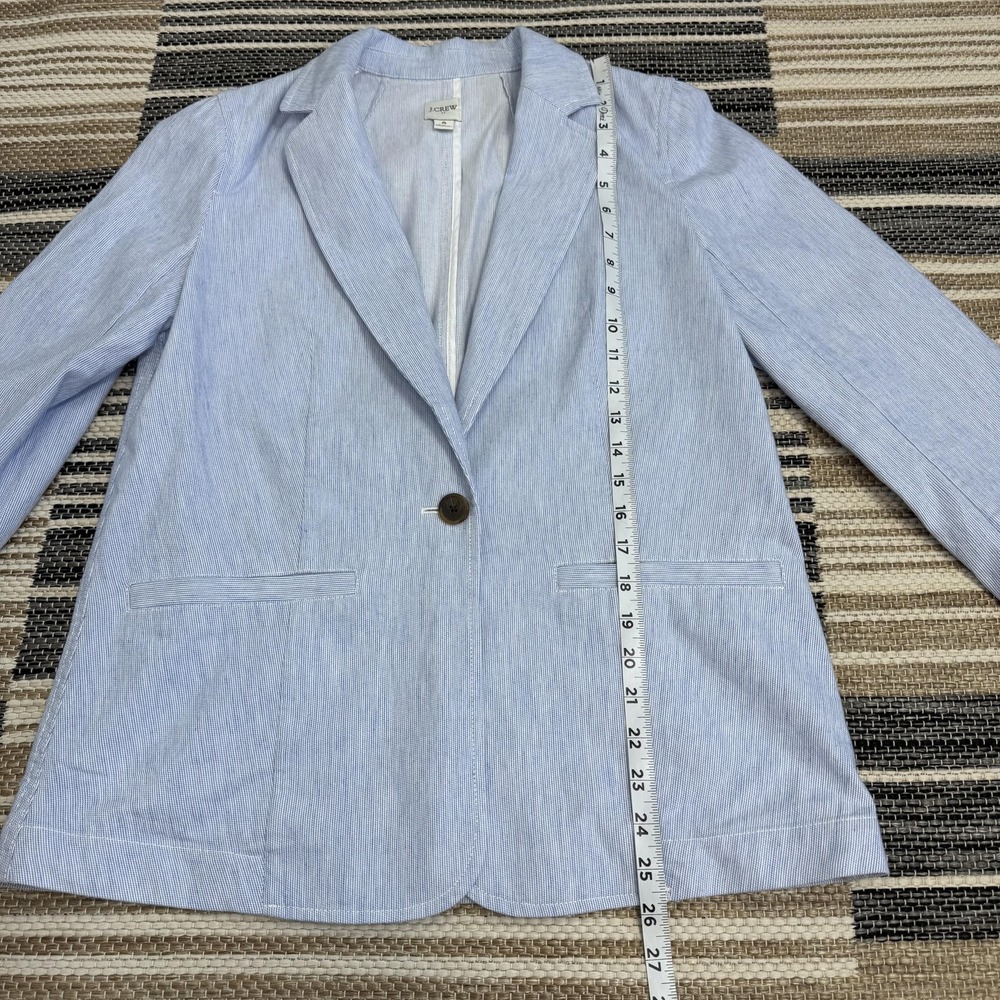 J Crew Blazer Women's 6 Blue Striped Seersucker Linen Blend Lightweight Relaxed - Picture 11 of 15